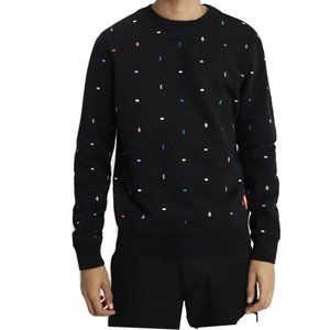 Superdry Black/Multi All Over Embroidered Crewneck Sweatshirt, Size Medium